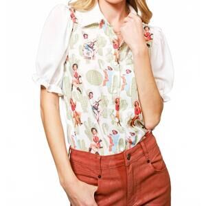 NEW BLUE B pin up blouse in white multi